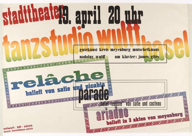 Poster, "Tanzstudio Wulff. Relache, Parade, Ariadne", 1931