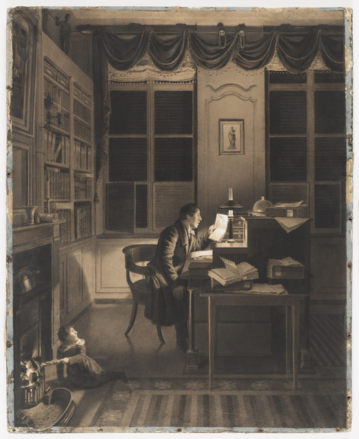 Drawing, "Interior with a Man Reading at His Desk", 1827