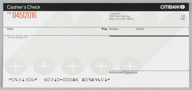 Print, "Citibank cashier's check design", ca. 1975