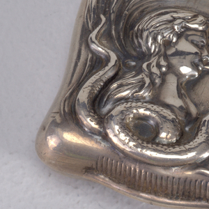 Vices Theme, with Woman Smoking Matchsafe, late 19th century