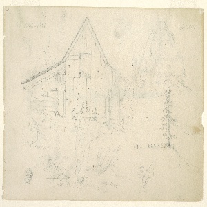 Drawing, A barn and haystack, September 1844