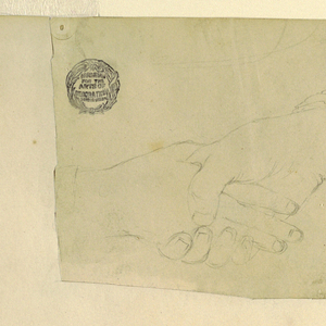 Drawing, Two hands shaking, gnarled tree roots, September 1844