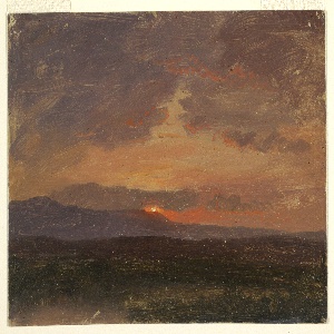 Drawing, Hudson Valley, New York with Sun Setting Behind the Catskill Mountains, 1855–65