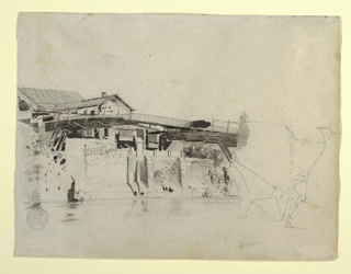 Drawing, View of a Bridge and Buildings at Honda, Colombia