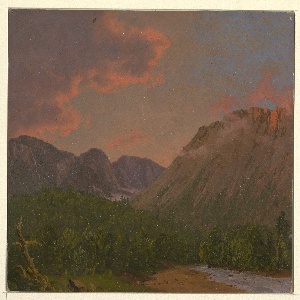 Drawing, Mountain Landscape at Sunset, 1865