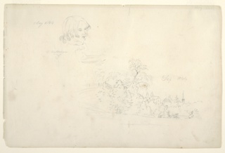Drawing, Sketch of C. Waterman with a View of Catskill, New York