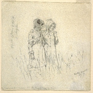Drawing, Two Girls in a Field, 1879