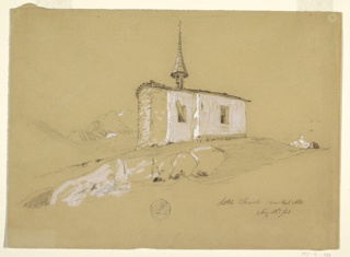 Drawing, "Little Church near Bel Arp", Bernese Alps, Switzerland