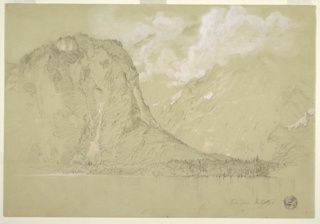 Drawing, Burgstallstein and Schrainbach Waterfall on the Königssee, Bavaria (Germany)