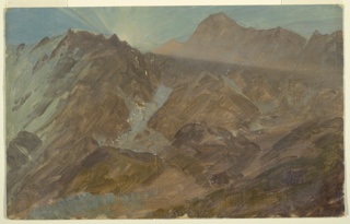 Drawing, Sunrise over the Bernese Alps, Switzerland