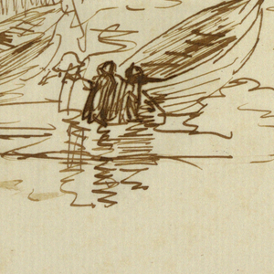 Drawing, Two Dories Being Launched, England, 1881