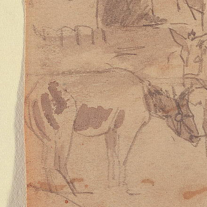 Drawing, Resting Mules Tethered to Wagons, 1862