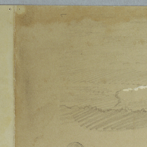 Drawing, Cloudy sky over hilly and wooded cast, possibly 1857