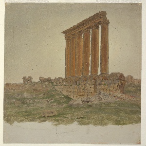 Drawing, Oil study. Oblique view of the southwest part of the ruins of the Temple of Zeus in Baalbek, Syria., May 1868