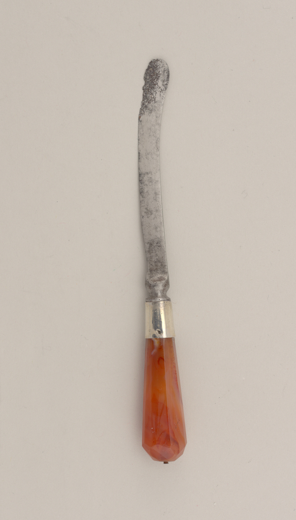 Agate-handled knife and fork, with sharkskin sheath Knife