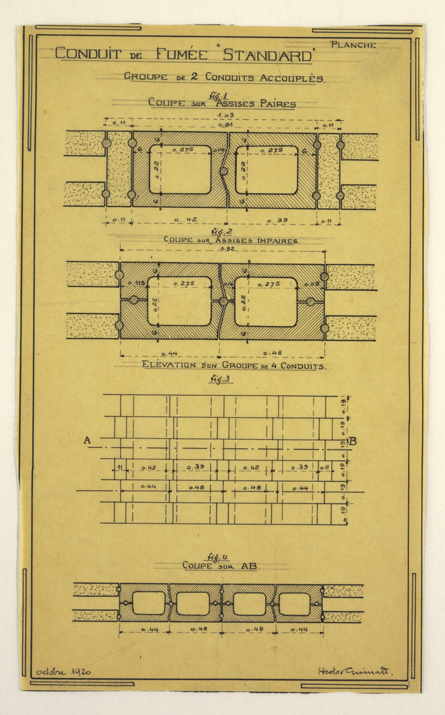 Drawing, Design for a Mass-Operational House Designed by Hector Guimard, Chimney Duct Construction