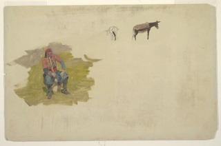 Drawing, Smoking Man and Donkeys