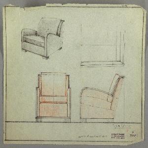 Drawing, Armchair, Upholstered
