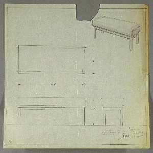 Drawing, Bench: Wood, Upholstered, early 20th century