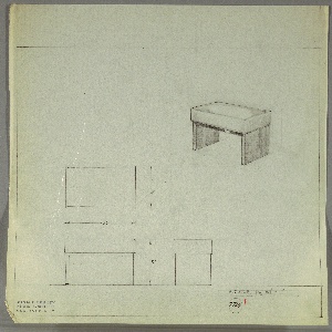 Drawing, Stool: Wood, Upholstered, early 20th century