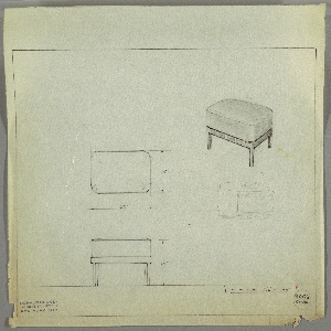 Drawing, Stool, Wood, Upholstered