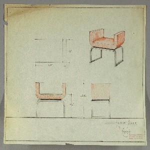 Drawing, Stool: Metal, Upholstered, early 20th century