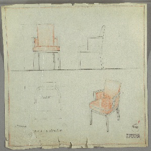Drawing, Armchair: Wood, Upholstered