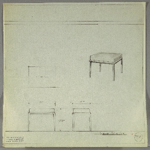 Drawing, Stool: Wood, Upholstered, early 20th century