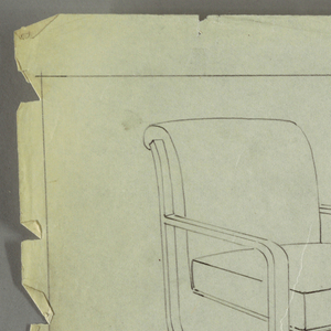 Drawing, Tubchair: Wood, Upholstered