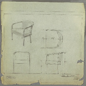 Drawing, Armchair: Metal, Upholstered