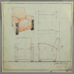 Drawing, Armchair:  Wood, Upholstered