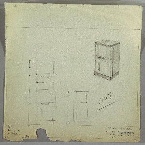 Drawing, Design for an End Table in Blond and Dark Wood with Central Drawer and Closed Cabinet, 1933