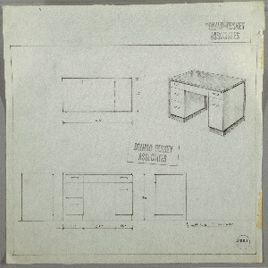 Drawing, Desk: Seating at Center, Drawers Stacked Left and Right, 1930s