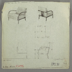 Drawing, Armchair: Wood, Upholstered
