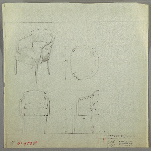 Drawing, Armchair: Wood, Upholstered