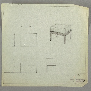 Drawing, Stool, Wood, Upholstered