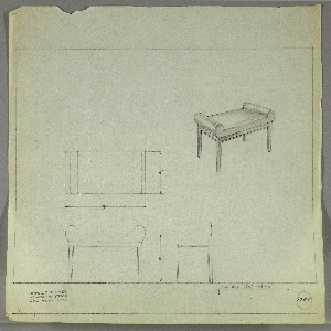 Drawing, Bench, Wood, Upholstered, early 20th century