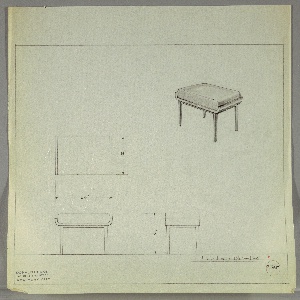 Drawing, Stool: Wood, Upholstered, early 20th century