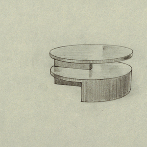 Drawing, Table:Two-tiered, Low, Round
