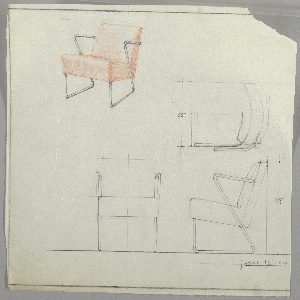 Drawing, Design for an Upholstered Armchair with Metal Support