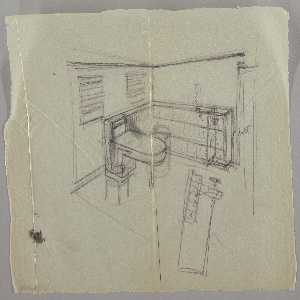 Drawing, Lady Esther Yacht: Bookshelf and Desk Unit, 1934–35