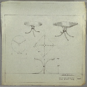 Drawing, Table with C-Shaped Legs: Two Designs, Round and Rectangular