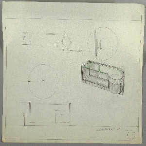 Drawing, Vanity with Revolving Shelf and Wall Mirror