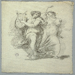 Drawing, Terpsichore, Muse of Dance and Erato, Muse of Love Poetry, ca. 1820