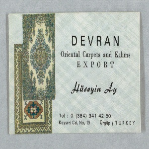 Business Card, Devran Oriental Carpets and Kilims Export, ca. 1995