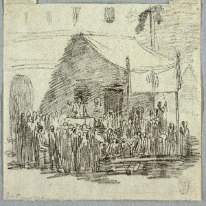 Drawing, Speaker in 16th Century Attire Addressing a Crowd, ca. 1794