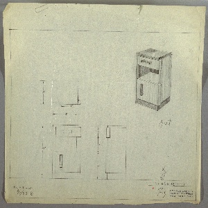 Drawing, Design for an End Table in Blond and Dark Wood with Drawer and Closed Cabinet, 1933