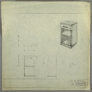 Drawing, Design for an End Table in Blond and Dark Wood with Drawer and Shelf, 1933–35