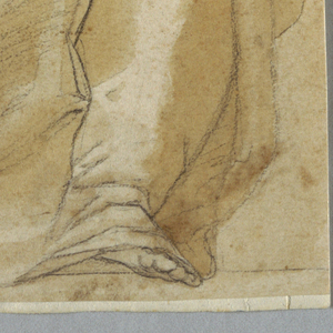 Drawing, Seated, Half-Nude Female Figure Holding a Vessel
