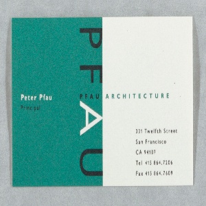 Business Card, Business Card for Pfau Architecture, San Francisco, ca. 1992